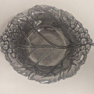 Arthur Court 1999 Grape Leaf Bowl, 6.5” Vintage Aluminum Dish, Decorative Fruit
